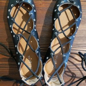 Lace up black flats